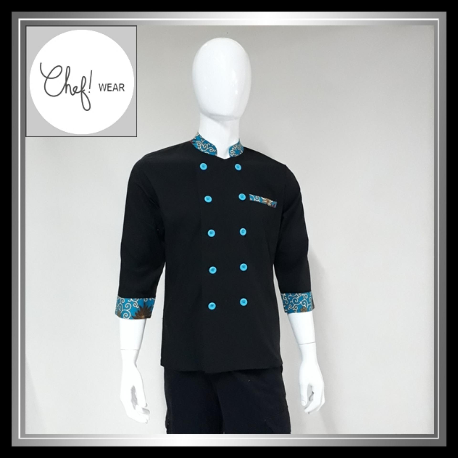 Chef Wear Baju Koki Hitam Komb Batik Tosca S-XL