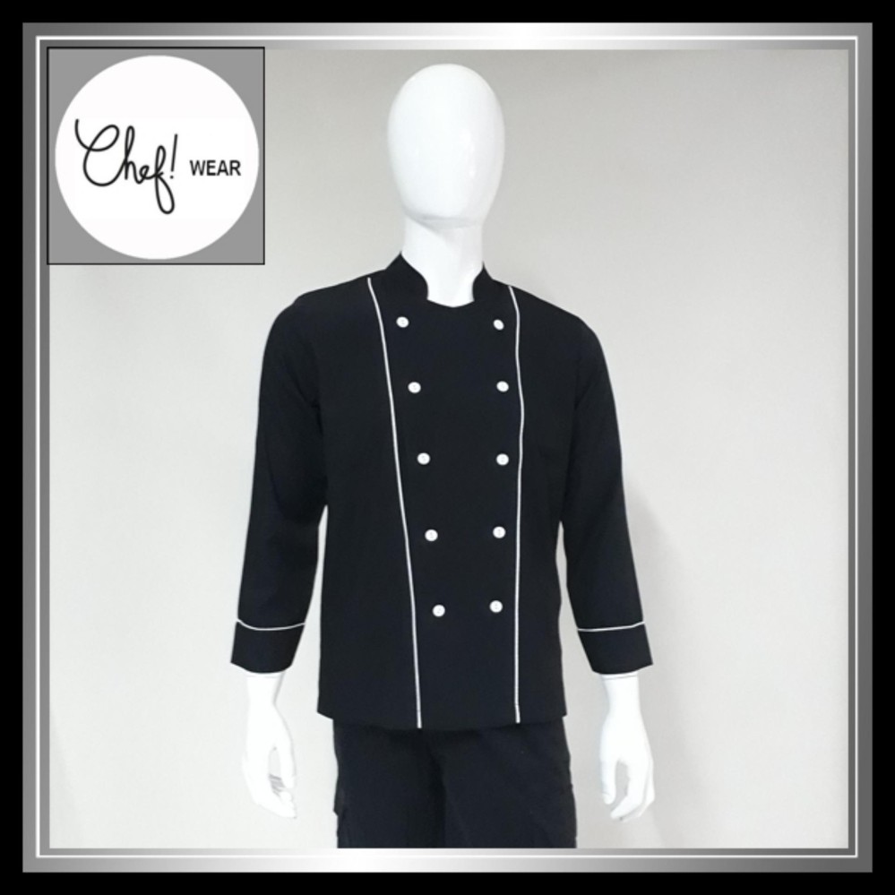 Chef Wear Baju Koki Hitam Lengan Panjang S-XXL