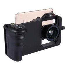 Cinema Gunung profesional Smartphone Stabilizer Rig gunung dengan Grip dan 0.45 X lensa makro Super Wide Angle untuk smartphone (hitam)