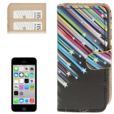 Warna-warni Meteor Pancuran Pola Kulit Case dengan Slot Kartu Kredit untuk iPhone 5C-Internasional