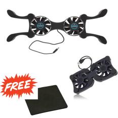 M-TECH Cooler Cooling Pad Coolpad Lipat Kipas Pendingin Laptop Free Mouse Pad