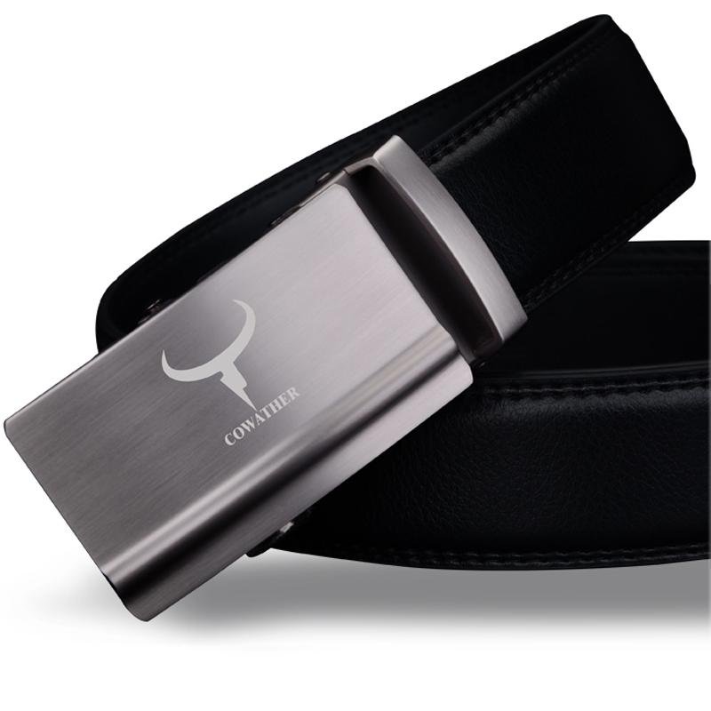 COWATHER Men's Top Sapi Asli Kulit Ratchet Dress Belt Otomatis Buckle Strap Belt Paduan Buckle Sabuk untuk Pria Lelaki Automatik Gancu Tali Pinggang-Intl