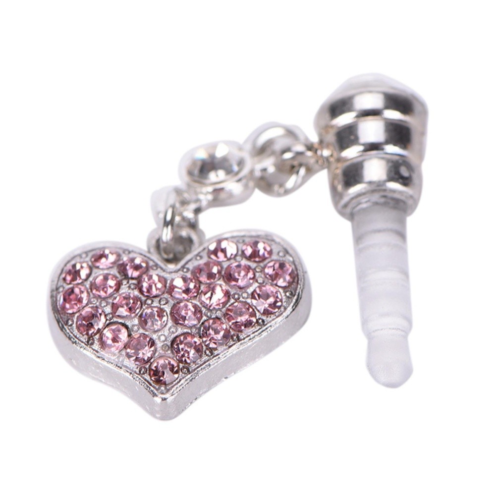 Crystal Heart Debu Plug 3.5mm Cap Earphone Jack Plug Stopper untuk Ponsel Pink-Intl