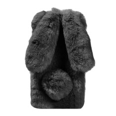 Cute Bunny Ears Luxury Soft Warm Fluff TPU Protective Case Cover for Apple iPhone 6 6s plus Dark Gray - intl
