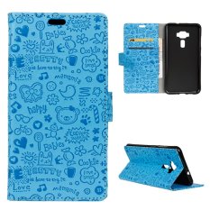 Kartun Lucu Penutup Dudukan Flip Case Kulit untuk Asus Zenfone 3 NEO ZE520KL 5.2 Inch (Biru)-Intl