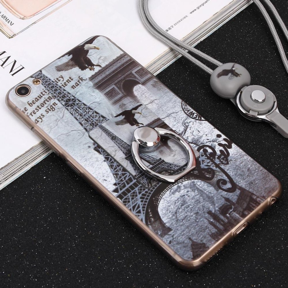 Corak Lucu Lembut Tpu Pelindung untuk Vivo X7 Plus Penutup Fleksibel dengan Cincin Grip/Stand Pemegang dan Strap Pergelangan Tangan-Intl