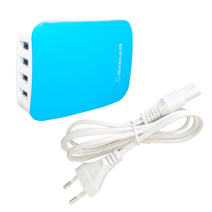 Delcell Adaptor 4 Port USB Charger Real 6 Amper - Light Blue