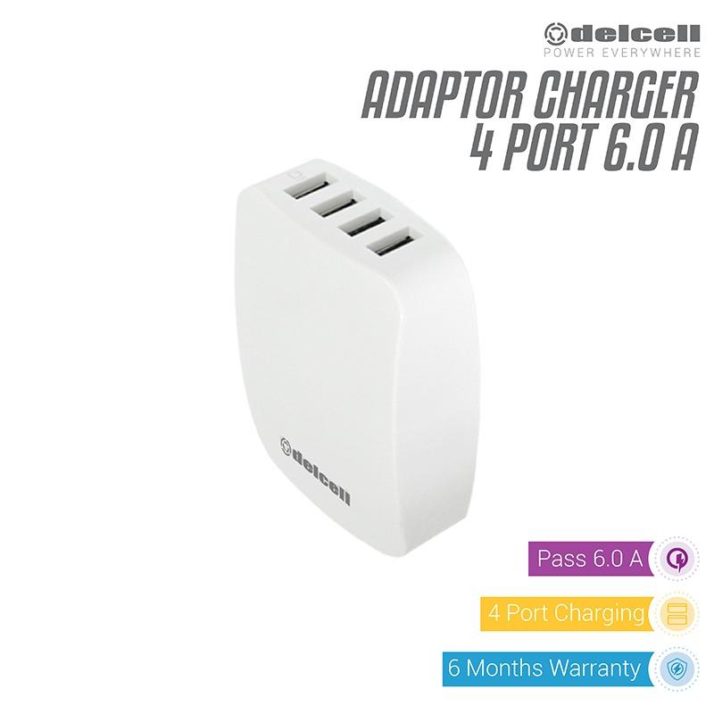 Delcell Adaptor 4 Port USB Charger Real 6 Amper - White