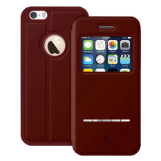 Deluxe Asli BASEUS Terse Series Flip Leather Case untuk IPhone 6 5.5 Plus Ultra Tipis Smart Tidur Ponsel Kasus untuk IPhone 6 Plus 5.5 (Merah)