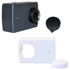 Deyard Y-04 Xiaomi Yi 4 K Silicone Rubber Protective Housing Case + Lens Cap Cover untuk Xiaomi Yi 4 K Action Camera-2 Pieces (Hitam dan Putih)