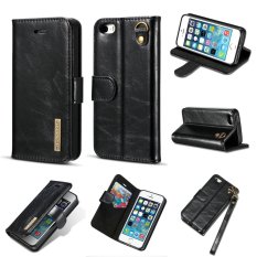 DG. MING Microfiber Kulit Asli Yang Dapat Dilepas Phone Case dengan Slot Kartu untuk IPhone SE 5 S 5-Hitam-Internasional
