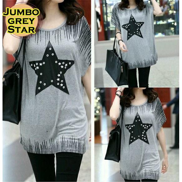 DISKON BESAR ATASAN Jumbo Grey Star Batwing Abu Baju Atasan Wanita Bigsize Oversized Big