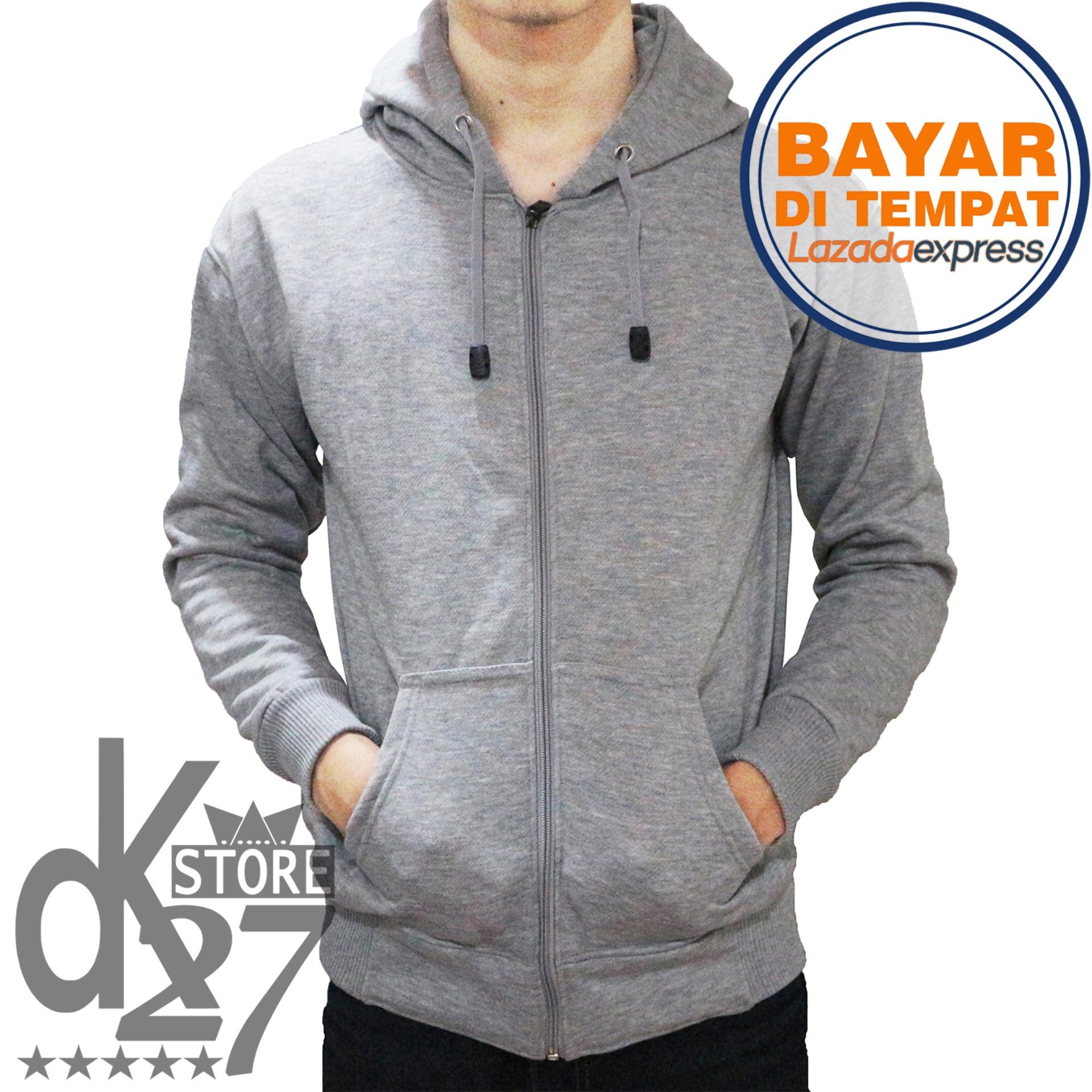 DK Jaket Sweater Polos Hoodie Zipper Pria/Wanita