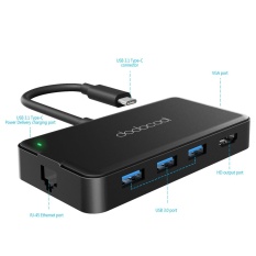 Dodocool 7-In-1 Multifungsi USB-C Hub dengan Tipe-c Power Pengiriman 4 K Video HD/ VGA Output Port Gigabit Ethernet Adaptor dan 3 SuperSpeed USB 3.0 Port untuk MacBook/Macbook Pro/Google Chromebook Pixel dan Lebih Hitam-Intl