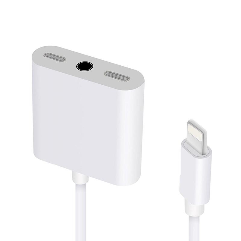 DSstyles Creative Dual 8 Pin 3.5mm Lightning Audio Adapter Charger Converter for iPhone 7/7 Plus/8 Plus to Original Earphone Headset White