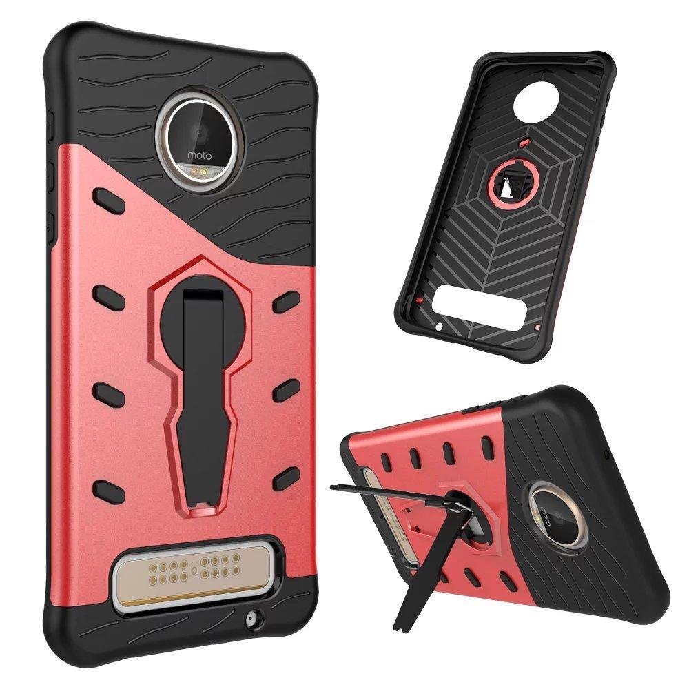 Dual Layer Case untuk Motorola MOTO Z Play Armor Pelindung Cover dengan Rotate Bracket Merah-