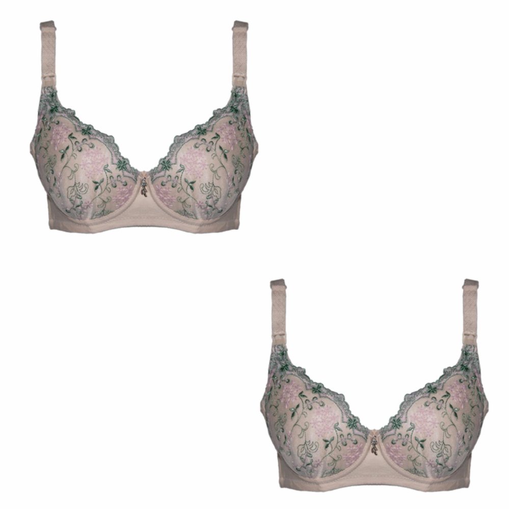 EELIC BRA-0918 2 PCS CREAM Bra Menyusui  Bukaan Depan Motif Renda Hijau