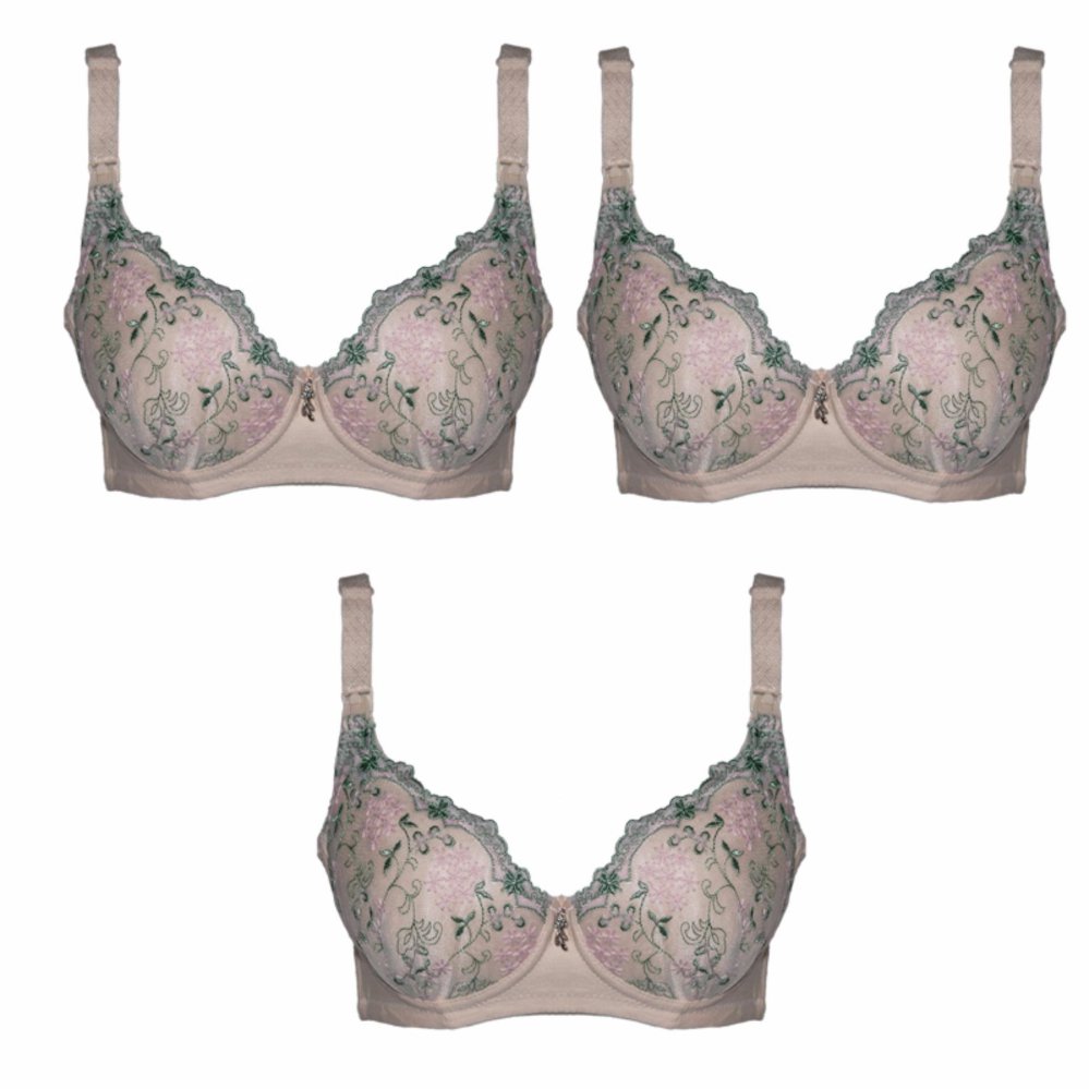 EELIC BRA-0918 3 PCS CREAM Bra Menyusui  Bukaan Depan Motif Renda Hijau