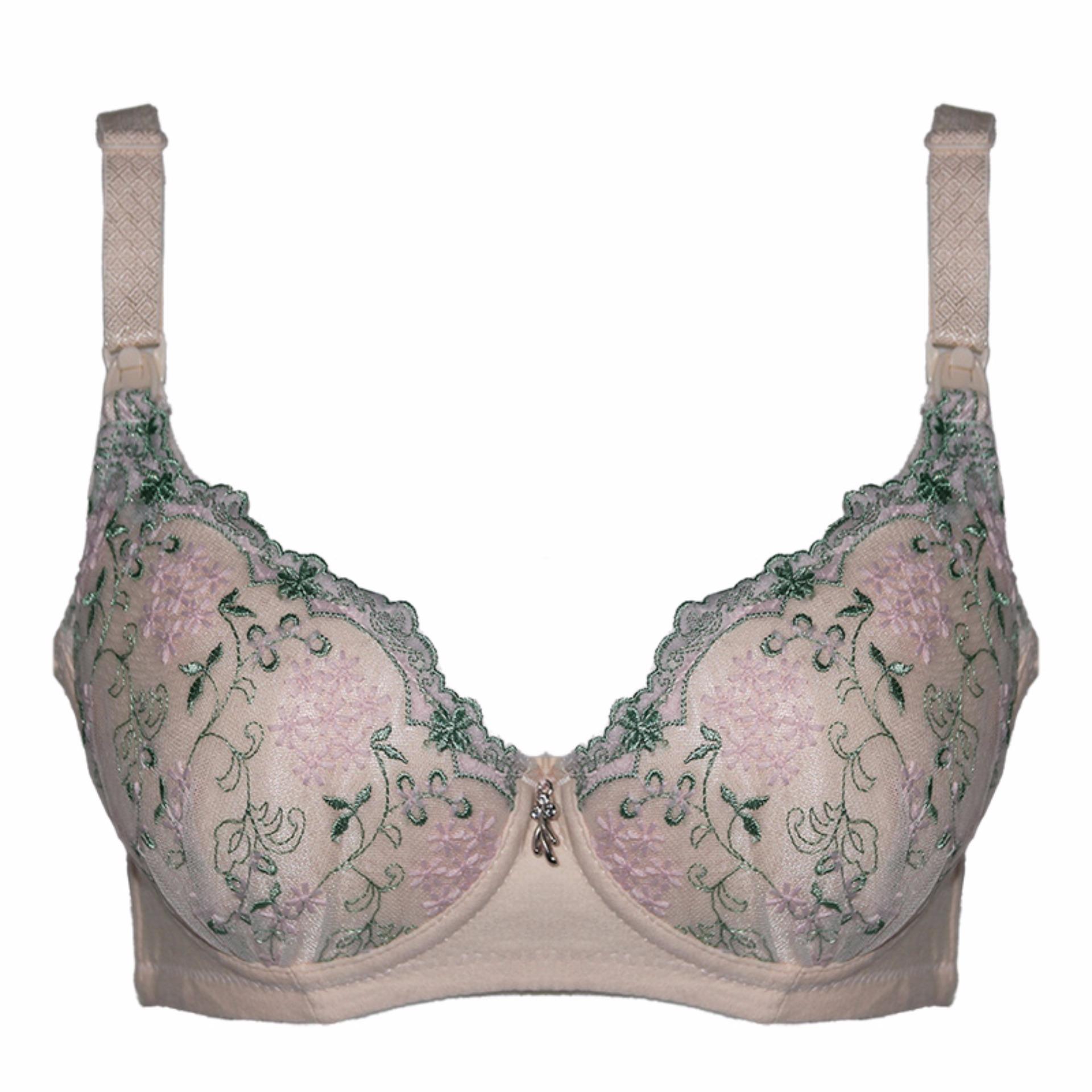 EELIC BRA-0918 CREAM Bra Menyusui Bukaan Depan Motif Renda Hijau