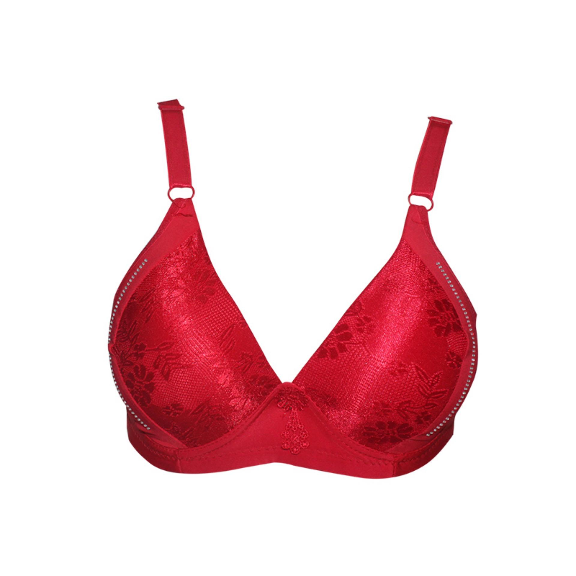 EELIC BRA-123 MERAH BRA TANPA KAWAT Cup Busa Tipis Tali Bra Lebar