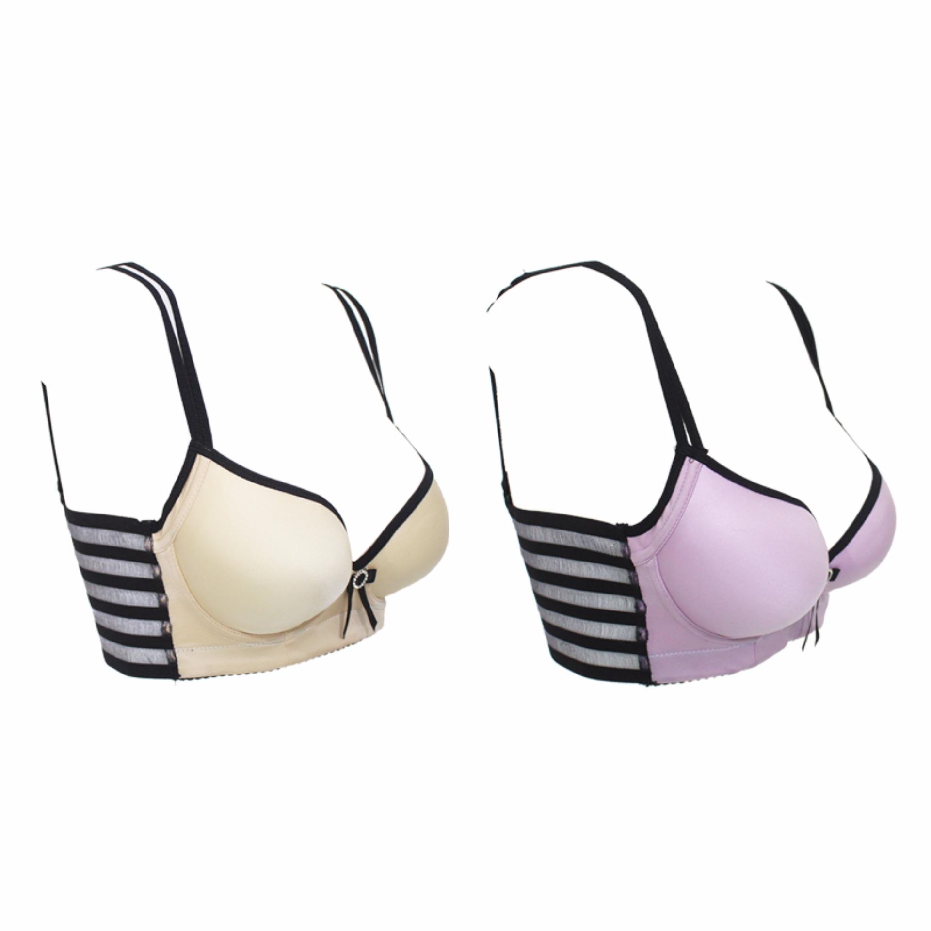 Eelic Bra-1620 2 Pcs Cream + Ungu Bra Tali Punggung Lebar Sexy Glamour Elegan