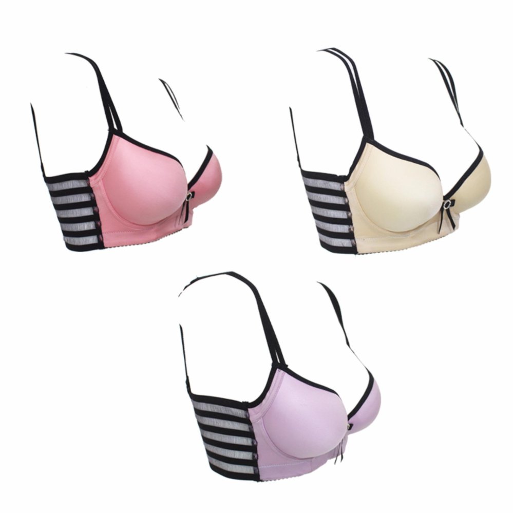 Eelic Bra-1620 3 Pcs Pink + Ungu + Cream Bra Tali Punggung Lebar Sexy Glamour Elegan