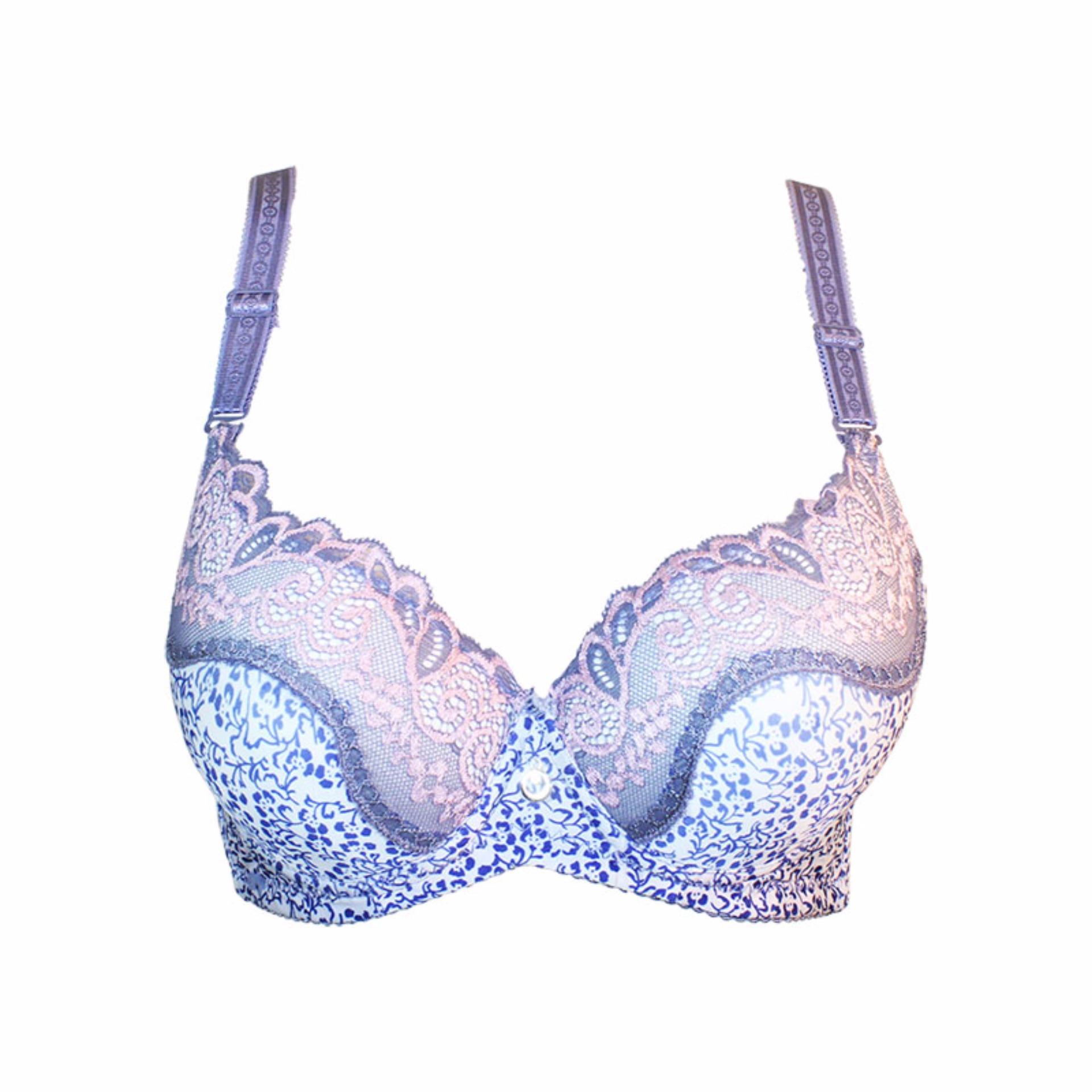 EELIC BRA-925 BIRU Bra Push Up Motif Floral Dan Renda