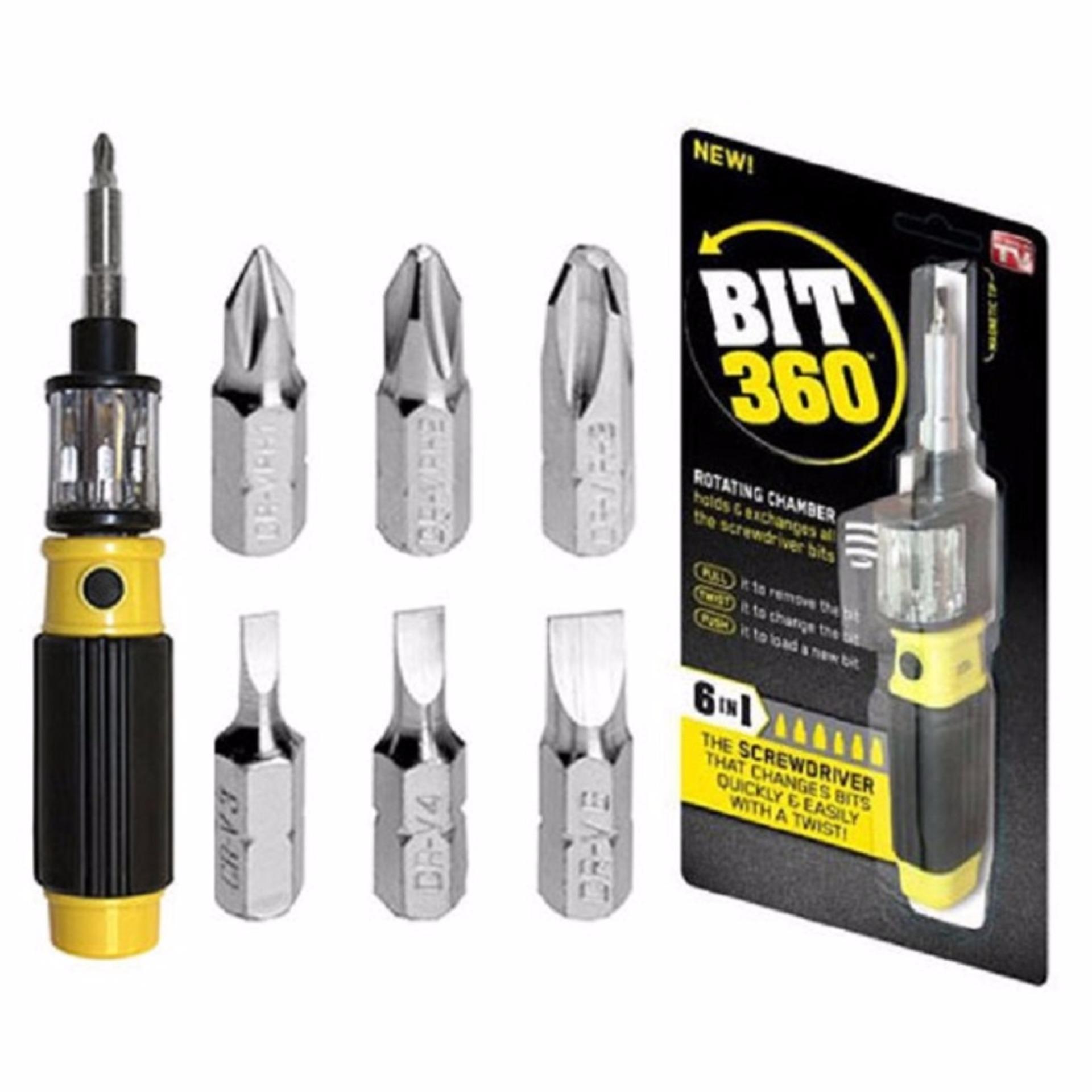 Eigia Obeng Serbaguna Multifunction 6 in 1 Screwdriver BIT 360 Peralatan Teknik Perangkat Alat Reparasi Repair 6in1 Hand Tools Kepala Obeng Mudah Cepat Diganti Multifungsi - Kuning