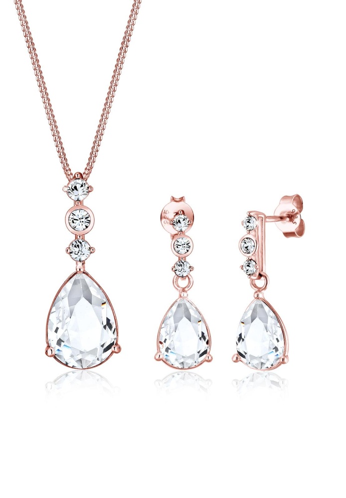 Elli Germany 925 Sterling Silver Perhiasan Set Classic Swarovski® Rosegold