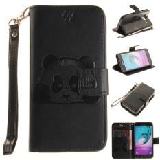 Embossing Panda Pattern PU Leather Flip Stand Dompet Phone Case + PC Cover untuk Samsung Galaxy J310 (Hitam) -Intl