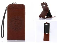 Embossing PU Leather Wallet Stand Flip Atas dan Ke Bawah Flip Case Cover Garis untuk Samsung Grand Prime G5308W G530 Case -Intl