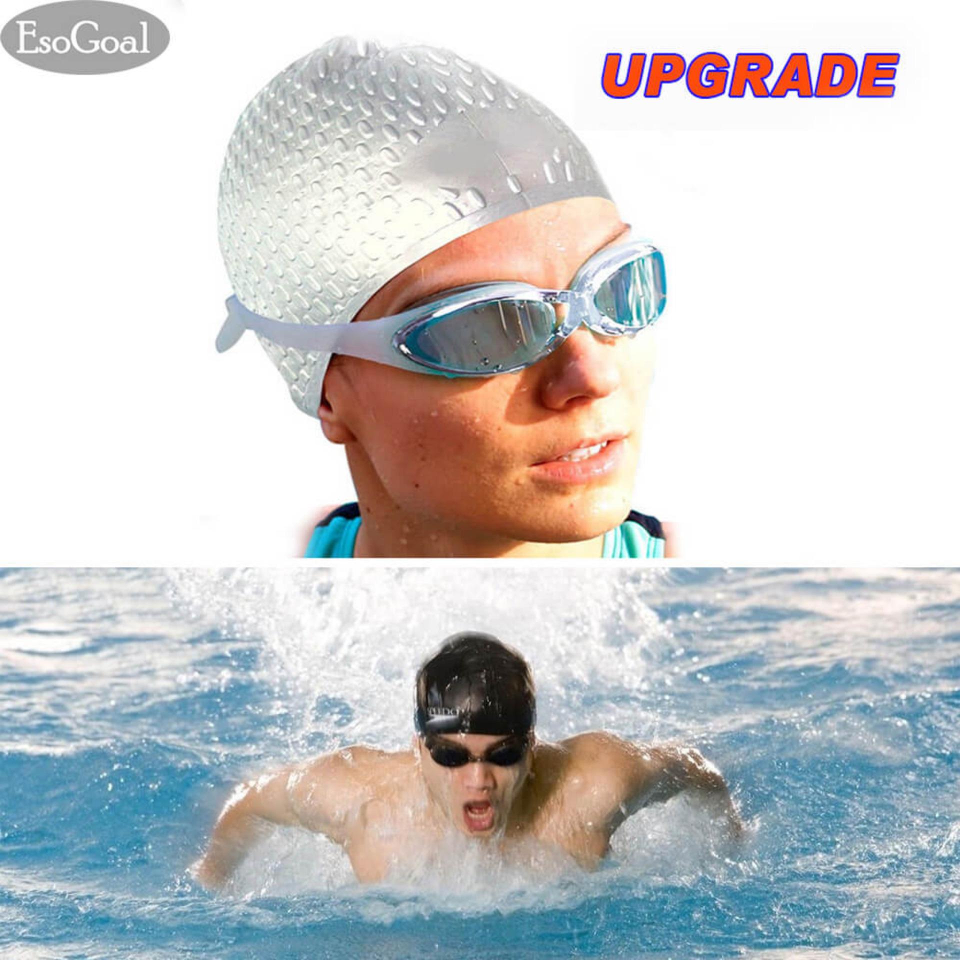 EsoGoal Silicone Swim Caps untuk Dewasa, Berenang Topi Rambut Panjang Nyaman Cocok untuk Wanita dan Pria