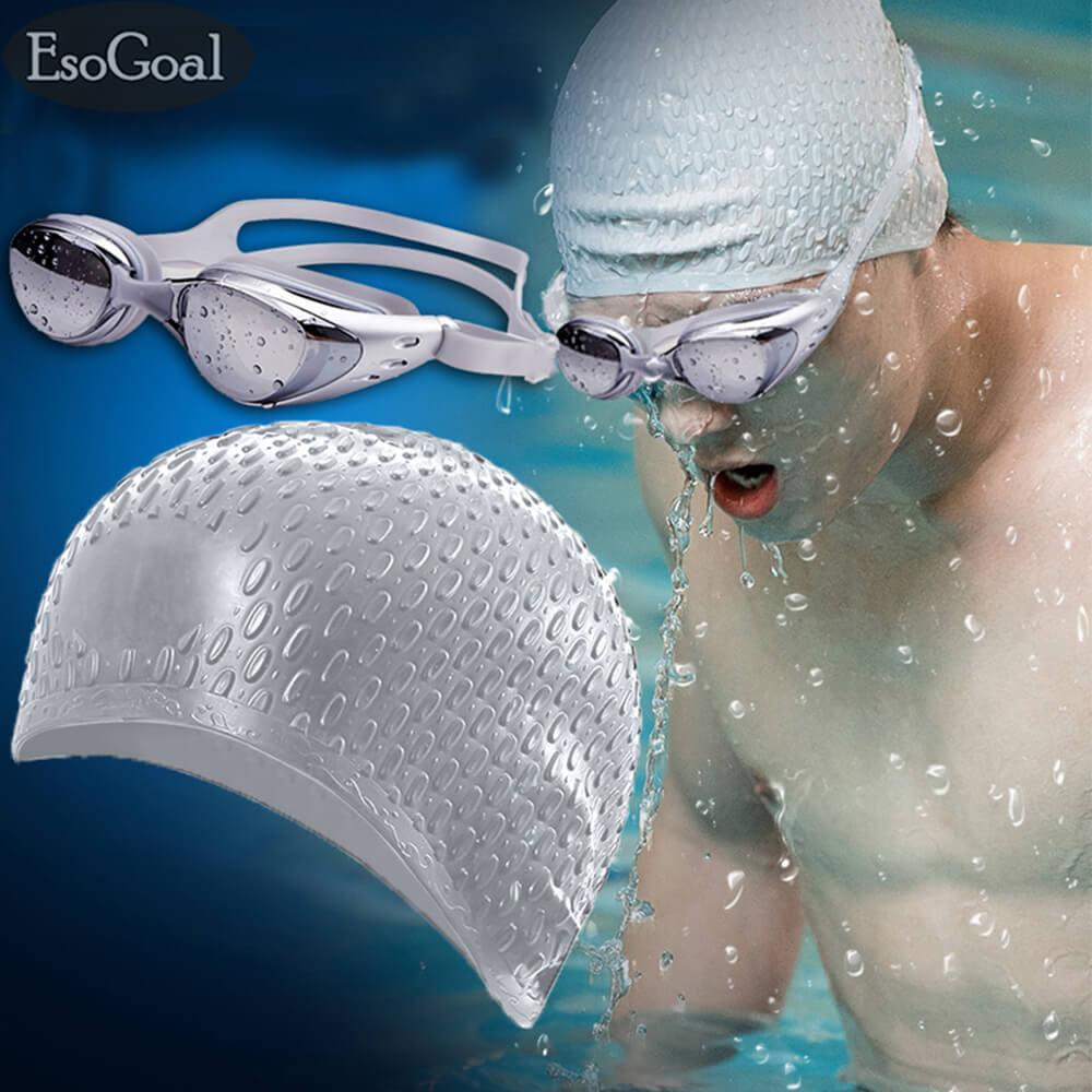 EsoGoal Silicone Topi Renang dan Anti Fog UV Perlindungan Tahan Air Menyelam Kacamata Cocok untuk Wanita dan Pria