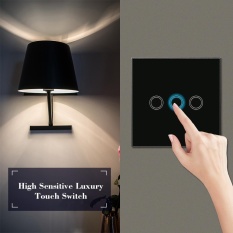 EU/UK Standar Smart Remote Control Wall Touch Switch Tahan Air Tahan Api Tinggi Sensitif Mewah Crystal Glass Switch Panel Touch Screen Single Fire Wire�with 433 MHz/1527 Remote Controller 3 Gang Black Panel Otomasi Rumah-Intl
