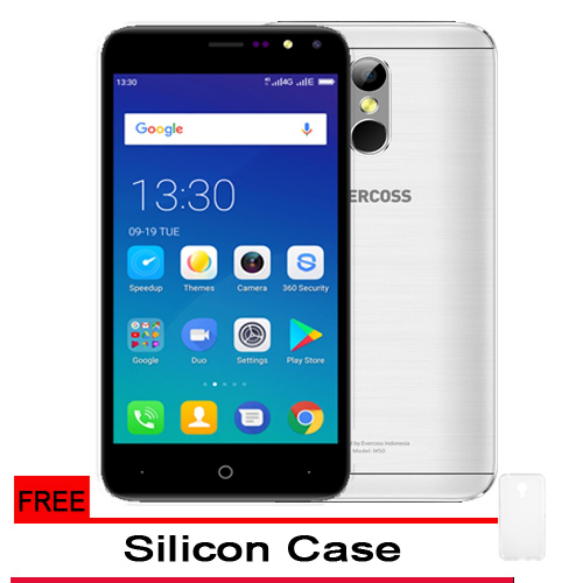 Evercoss M50 4G Lte Finger Print - Ram 1GB/8GB - Silver + Gratis SIlicon Case Original