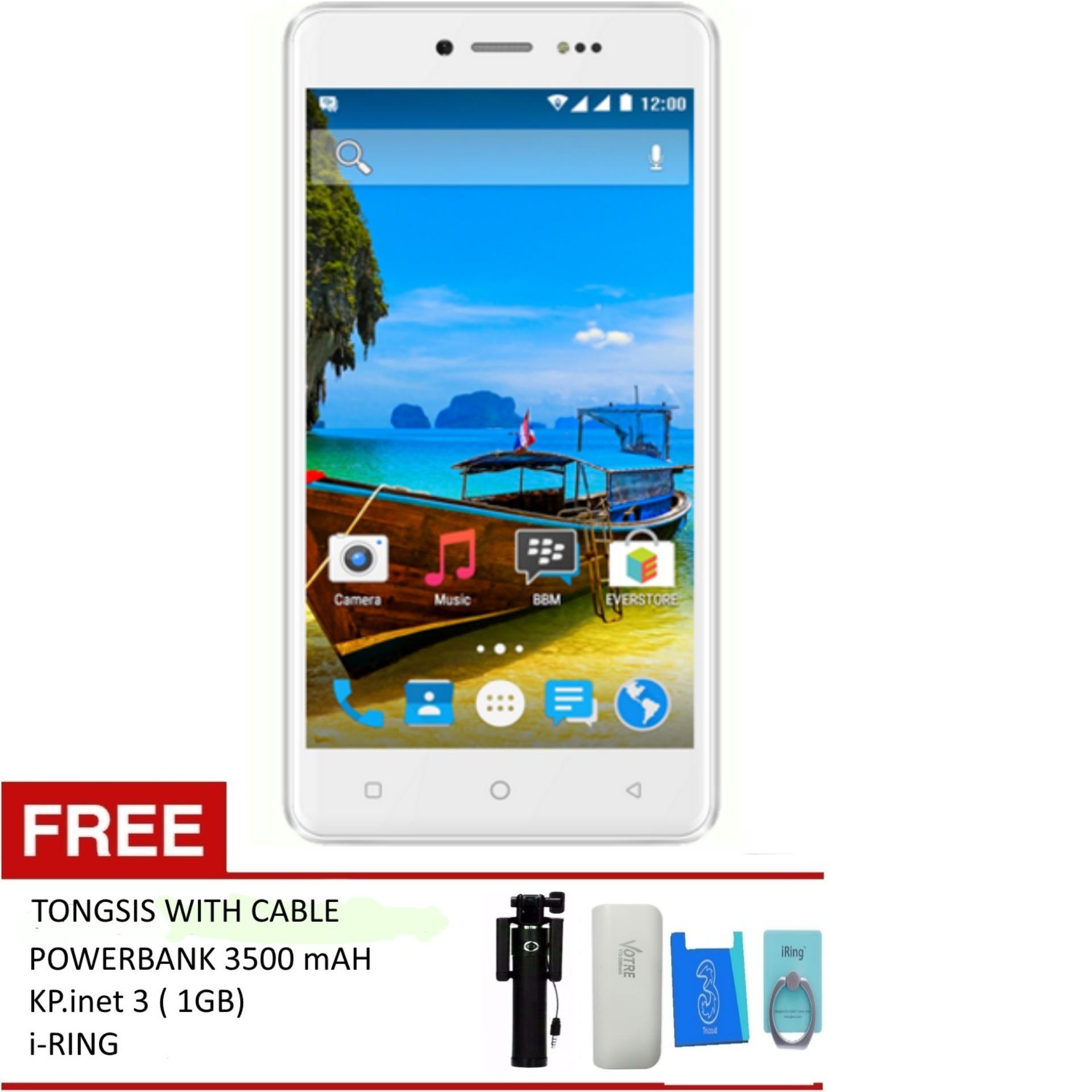 Evercoss Winner Y2+ - R50A - RAM 2GB / ROM 16GB - BATT 4350 mAH + FREE Tongsis, Powerbank 3500 mAH, KP Inet 3 1GB , i-Ring 