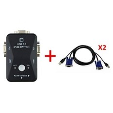 Excelity2 Port VGA USB2.0 Manual KVM Switch Box PC Monitor Console for Computer Keyboard Mouse With 2 VGA Adater - intl
