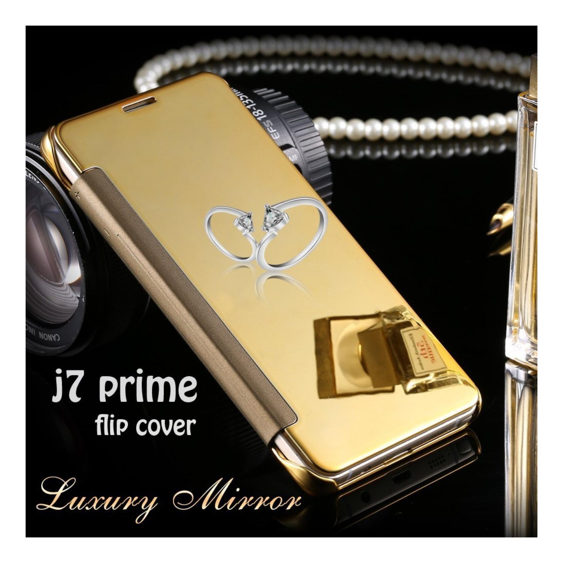 Executive Chanel Case Samsung Galaxy J7 Prime Flipcase Flip Mirror Cover S View Transparan Auto Lock Casing Hp- GOLD