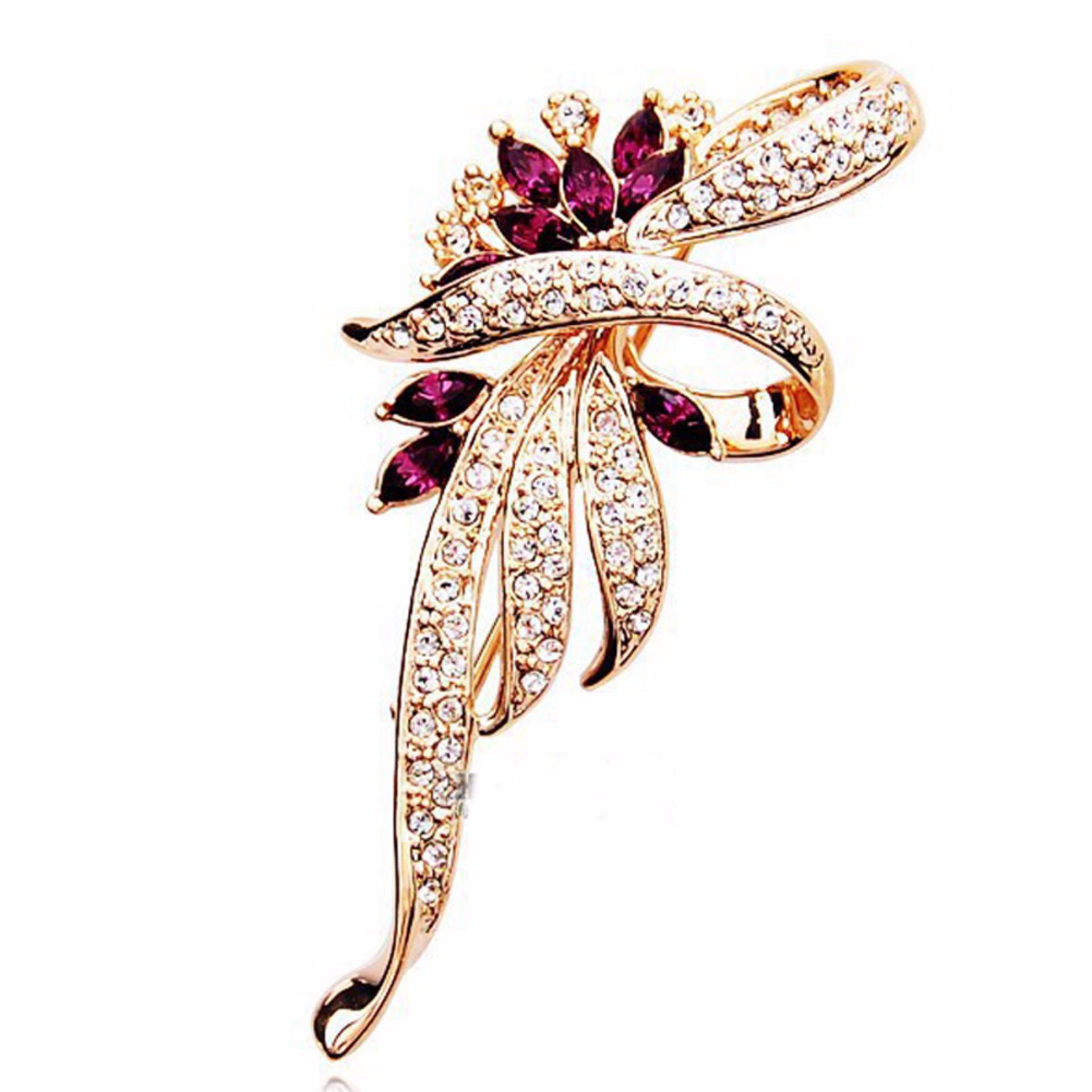 Fancyqube 2017 Crystal Flower Brooch Lapel Pin Fashion Perhiasan Berlian Imitasi Wanita Pernikahan Jilbab Pins Besar Bros untuk Wanita, China Emas