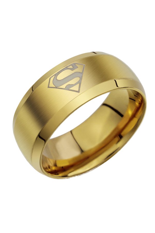 Fancyqube Fashion Perhiasan Cincin Pria Sederhana Superman Logo Jari Sekitar Emas
