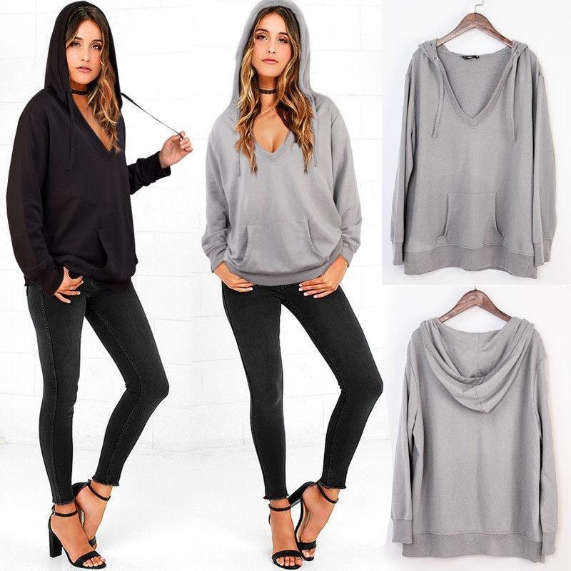 Fantastis Bunga Baru Hot SALE Pure Warna Sexy Deep V Wanita Jaket Musim Gugur Wanita Berkerudung Set Head Slim Fit Fleece 2 Warna-Hitam-L-Intl