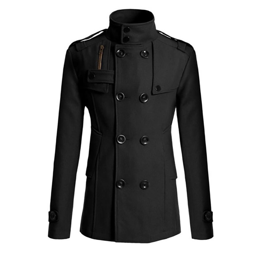 Fashion Pria Mantel Jaket Musim Dingin Jas Hujan Outwear Overcoat Panjang Wol-hitam-Intl