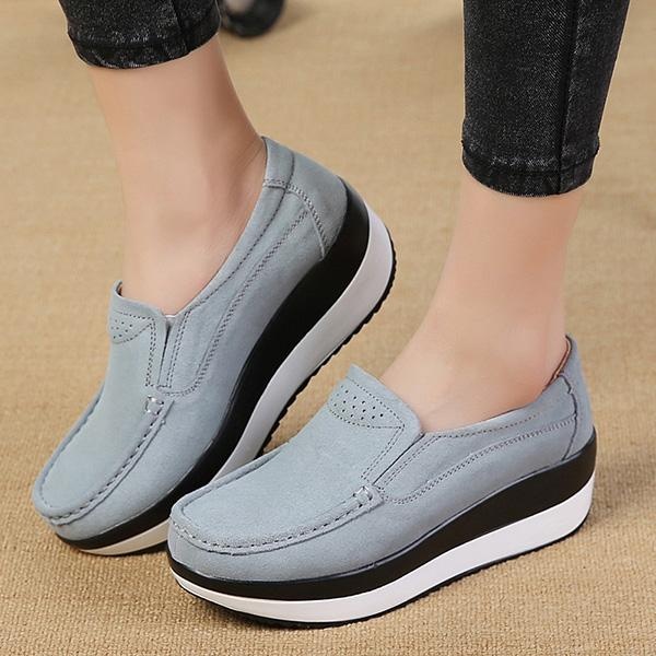 Fashion Wanita Ukuran Besar Rocker Sole Suede Casual Wedges Sepatu-Intl