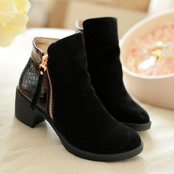Fashion Wanita Ukuran Besar Sisi Zipper Square Tumit Kasual Pergelangan Kaki Musim Dingin Pendek Boots