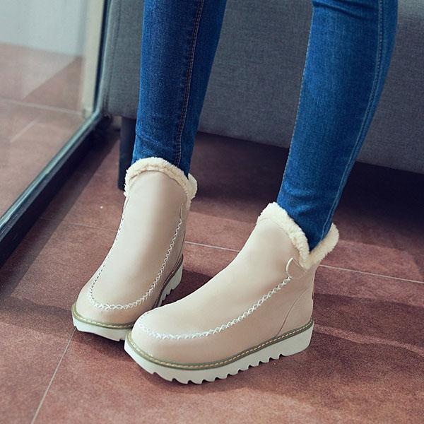 Fashion Wanita Ukuran Besar Warna Murni Lapisan Bulu Hangat Musim Dingin Pergelangan Kaki Sepatu Bot Salju