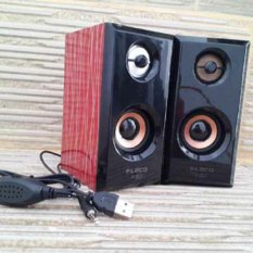 Fleco Speaker PC Mini USB 2.0 Wooden F-017 - Merah