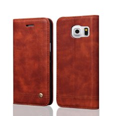Flip Case S untuk Samsung Galaxy S7 Sm-g930/g930f 5.1 Inch Android Sistem Smartphone-menggambar Magnet Desain Stand Fitur Shock Menyerap Premium Soft PU Dompet Kulit Cover Case (Brown) -Intl