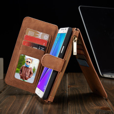 Dompet Kulit Penutup Flip Case Telepon untuk Samsung Galaxy Note 5 With Pemegang Peta (Brwon)-International