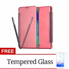 Flip Cover Mirror Case for Apple Iphone 6 Plus / 6s Plus Rose Gold + Gratis Tempered Glass