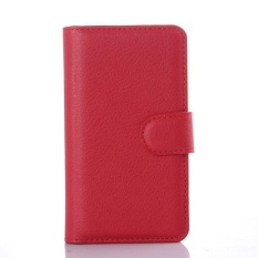 Flip Leather Case Dibangun Di Slot Kartu untuk Microsoft Lumia 430 Merah-Internasional